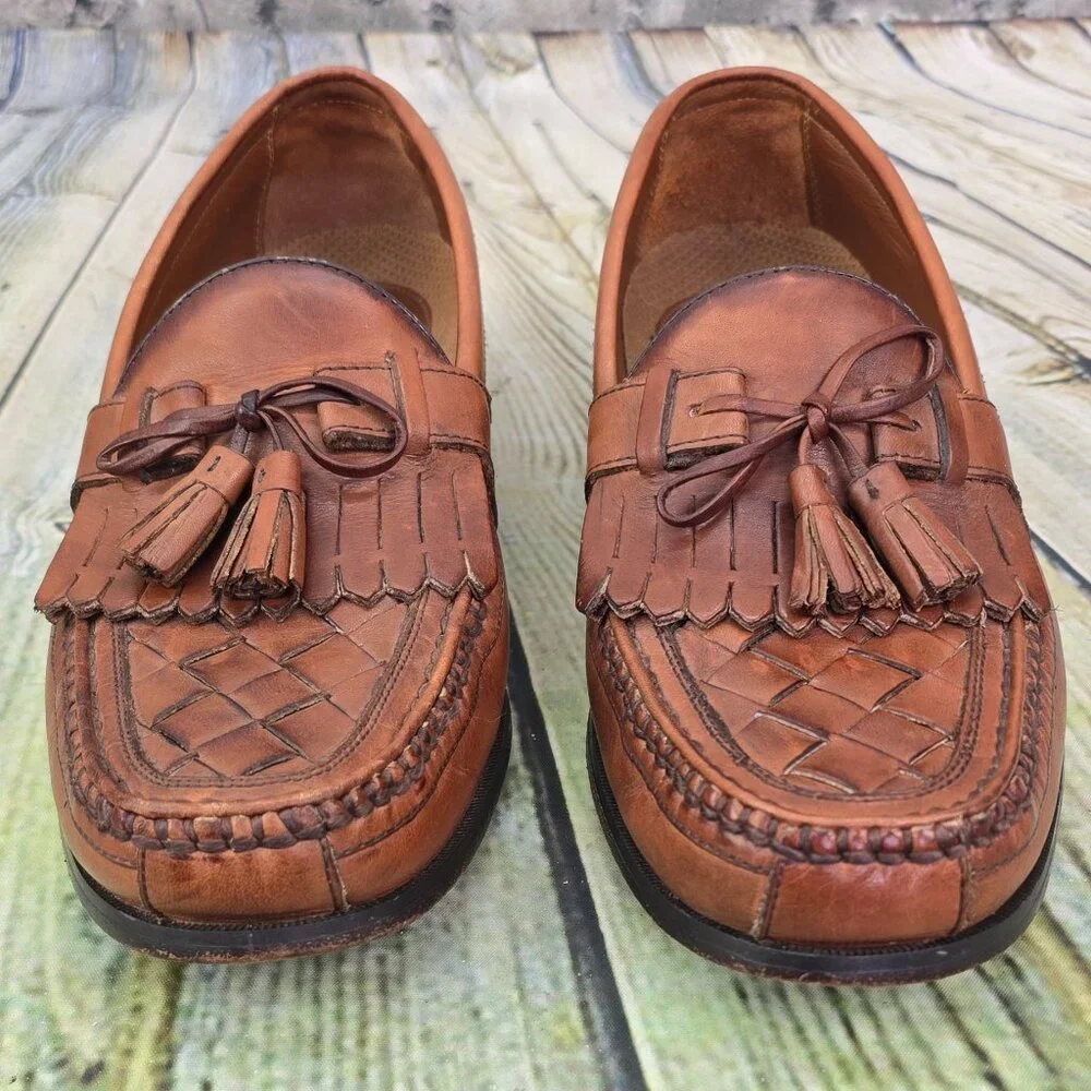 Johnston‎ & Murphy Halsey Loafers Men's 11.5 M Brown Woven Kiltie Tassel 20-2394